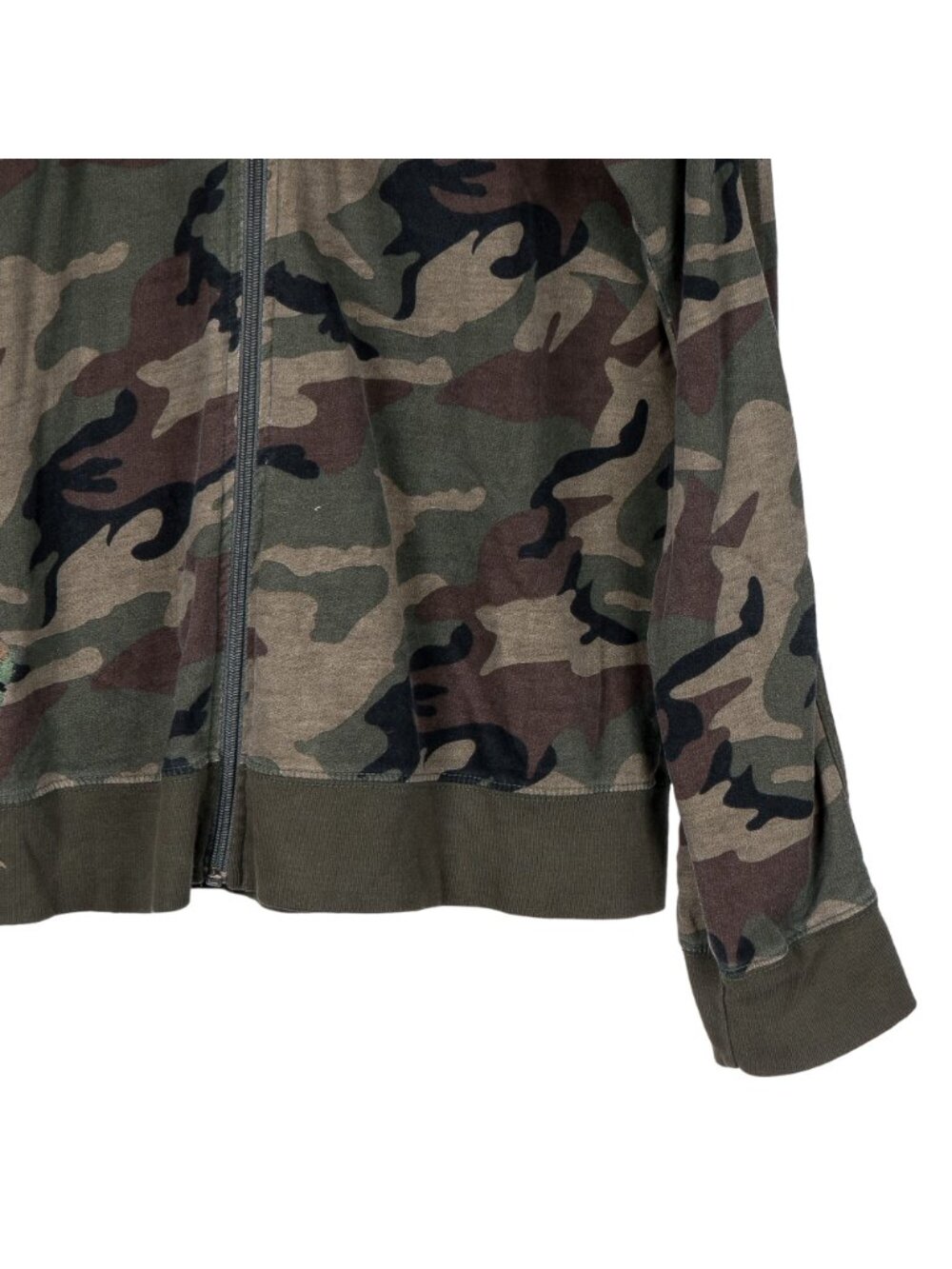 Camo Hoodie Jacket L Womens Green Full Zip Embroidered Stitching Cotton - Picture 4 of 5